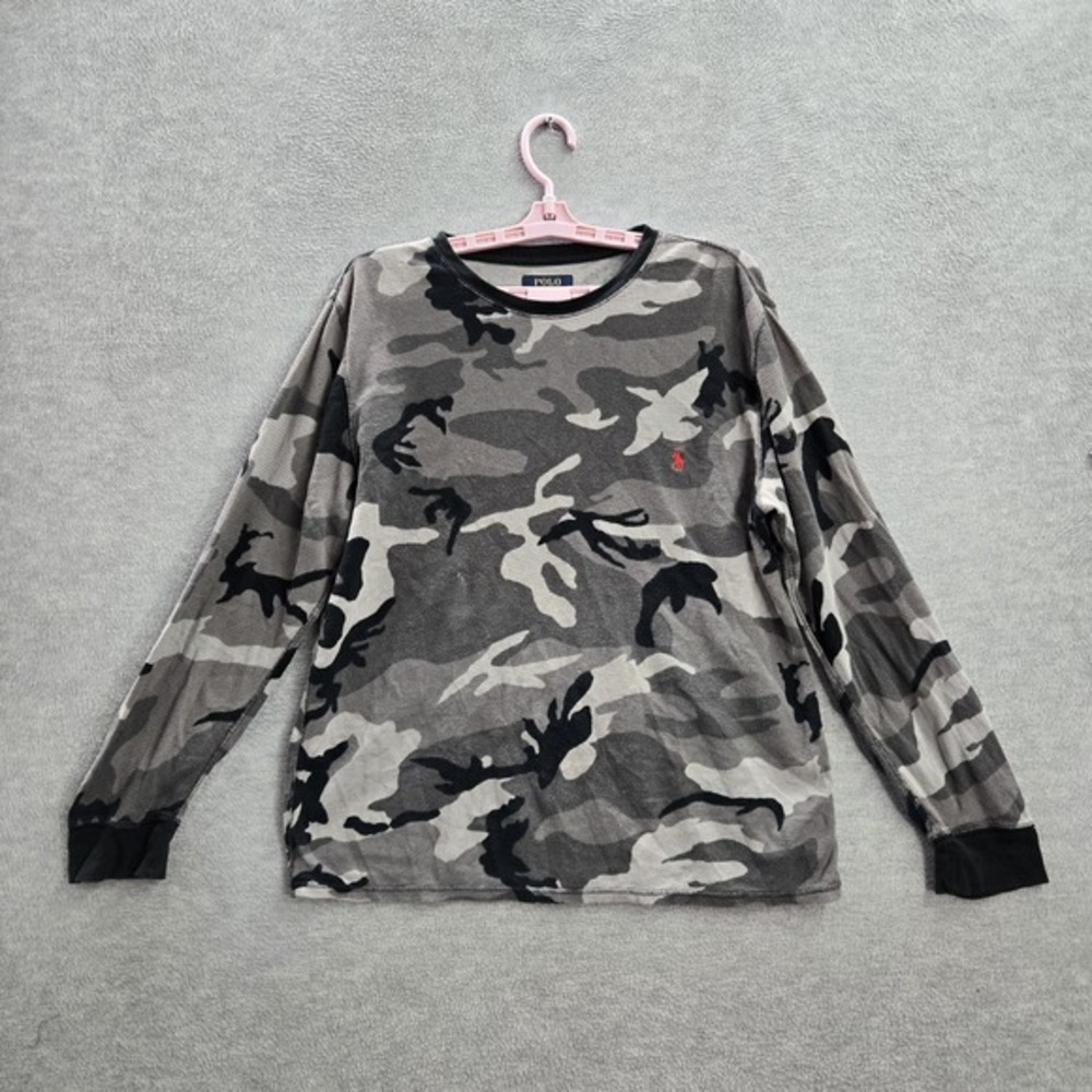Polo Ralph Lauren Men Sleepwear L Gray Logo Camouflage Pajama Shirt Pullover